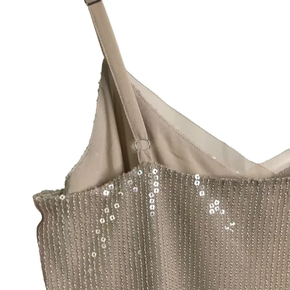 White House Black Market‎ Top Womens XS Beige Sequins Camisole Tank V-Neck Go Go - Picture 6 of 10